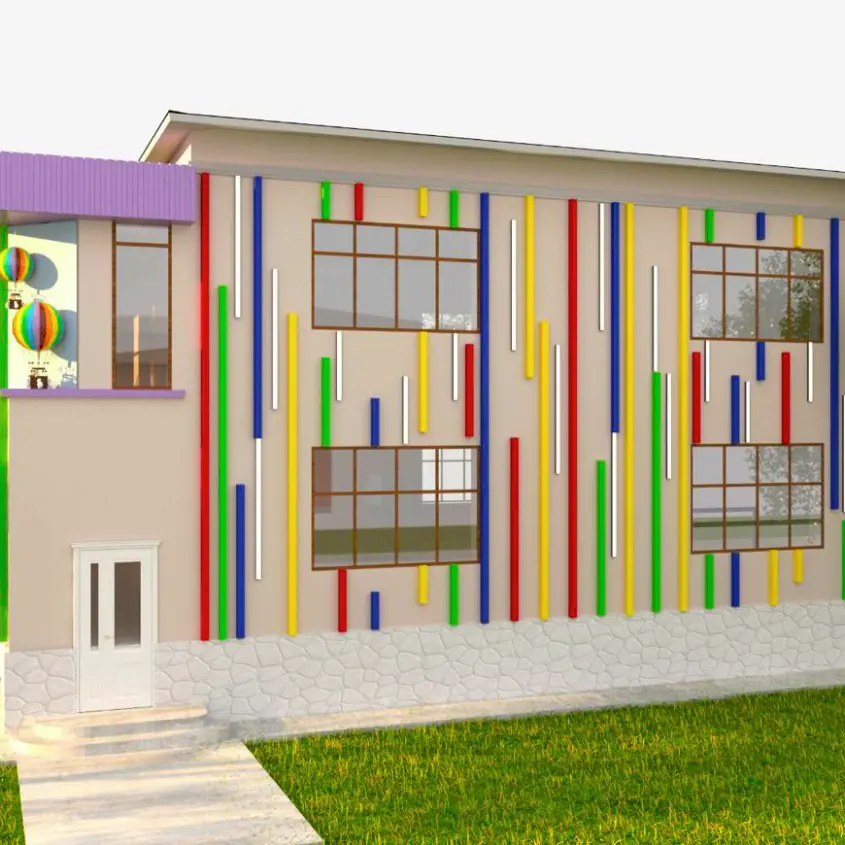 Фото 6 Наружная отделка стальной рейкой фасада детского сада