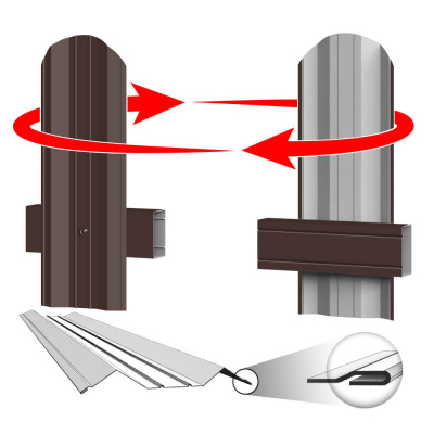 Штакетник металлический ЭКО М-образный 95мм RAL8017 Шоколад фото крепления